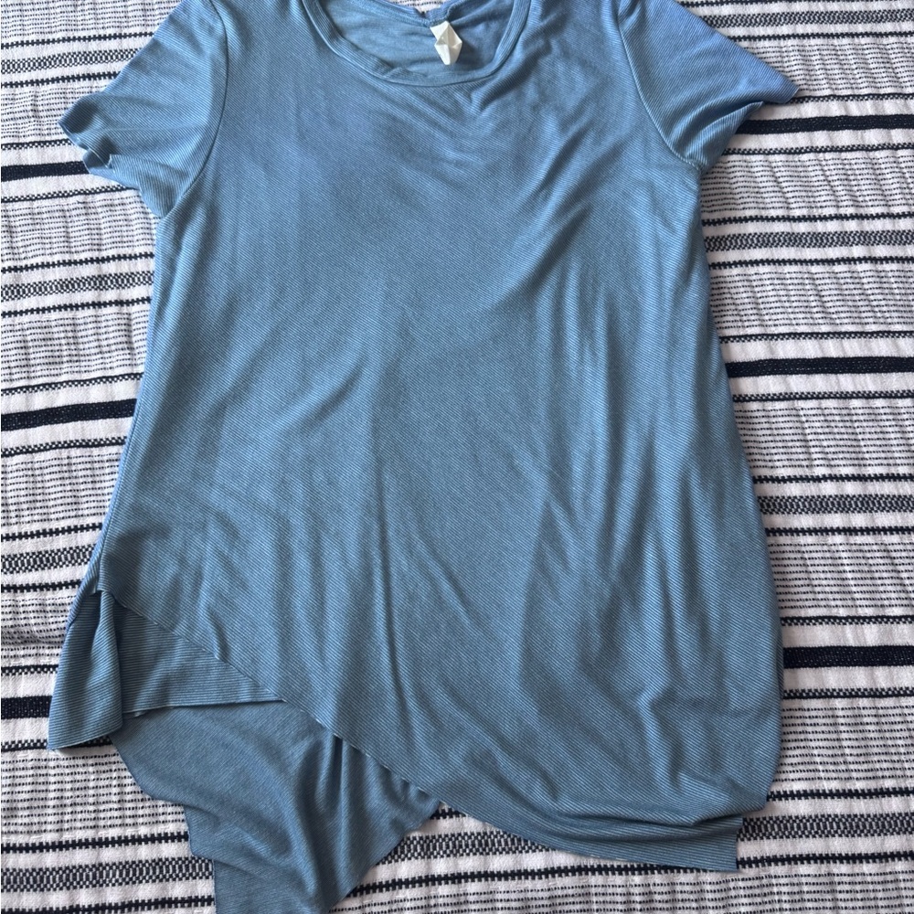 Elan Sky Blue Asymmetrical Short Sleeve Top